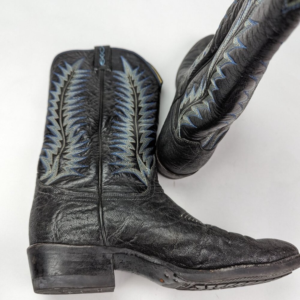 TONY LAMA Men's Sz 9D Black Elephant Leather Boots Lug Sole Style 8613 - Picture 8 of 12